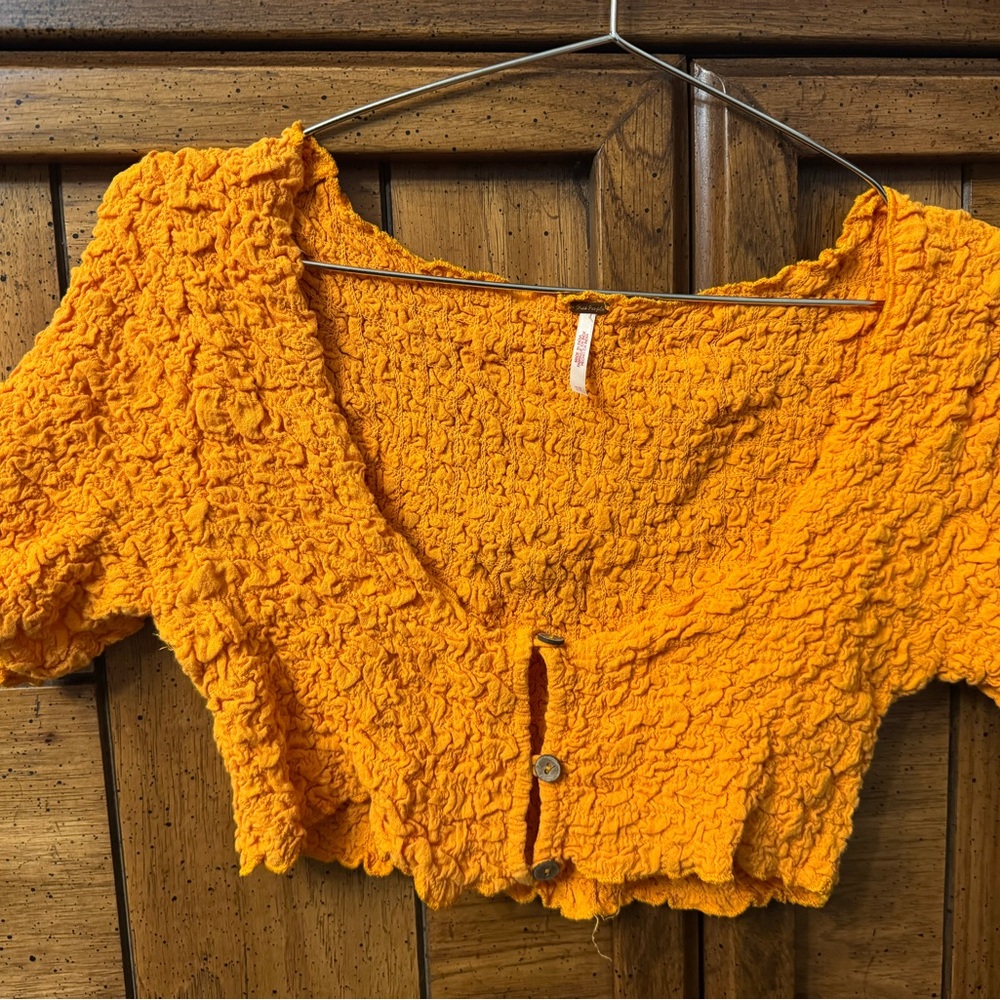Free People Beach Yellow/Orange Textured Women's Top